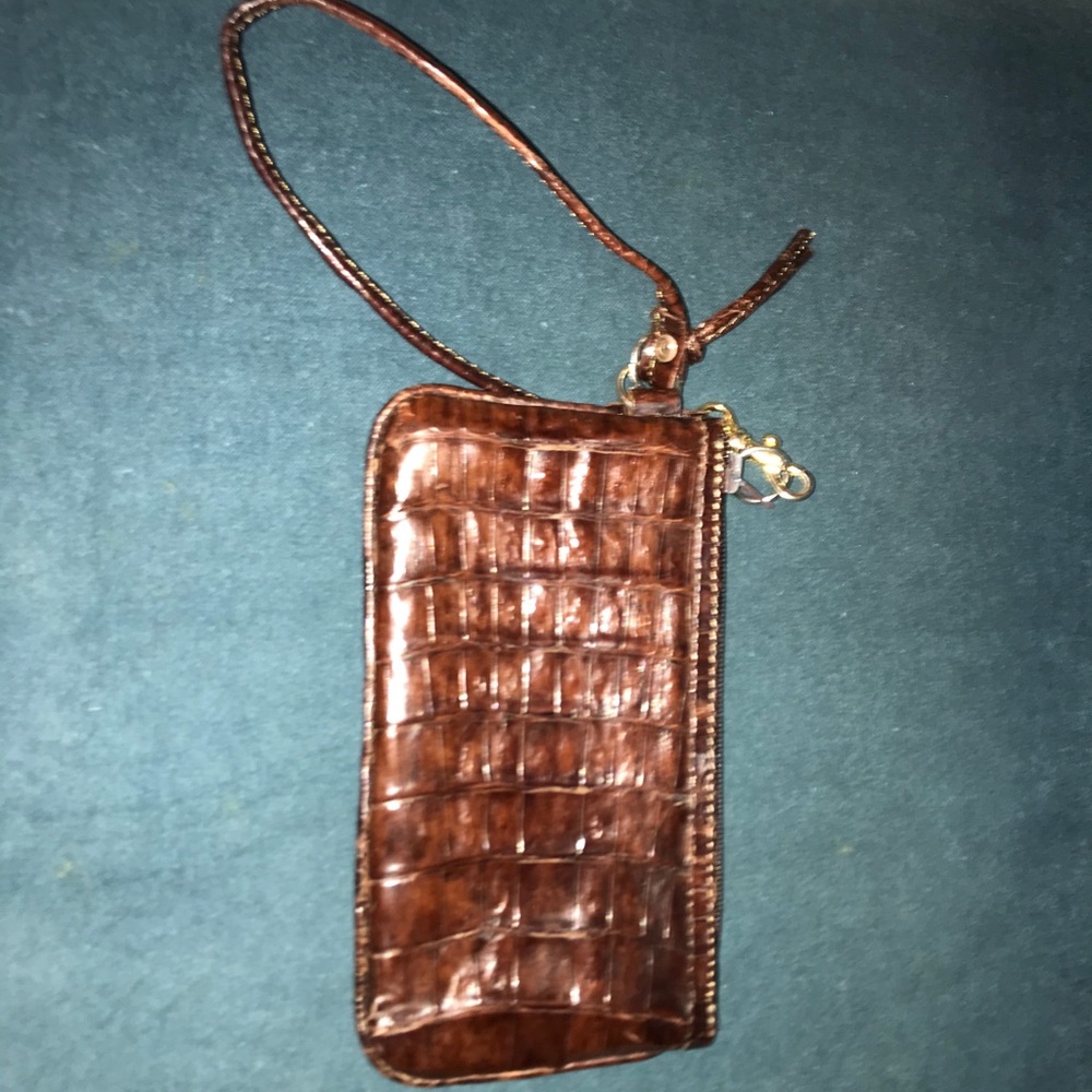 Brown leather wristlet